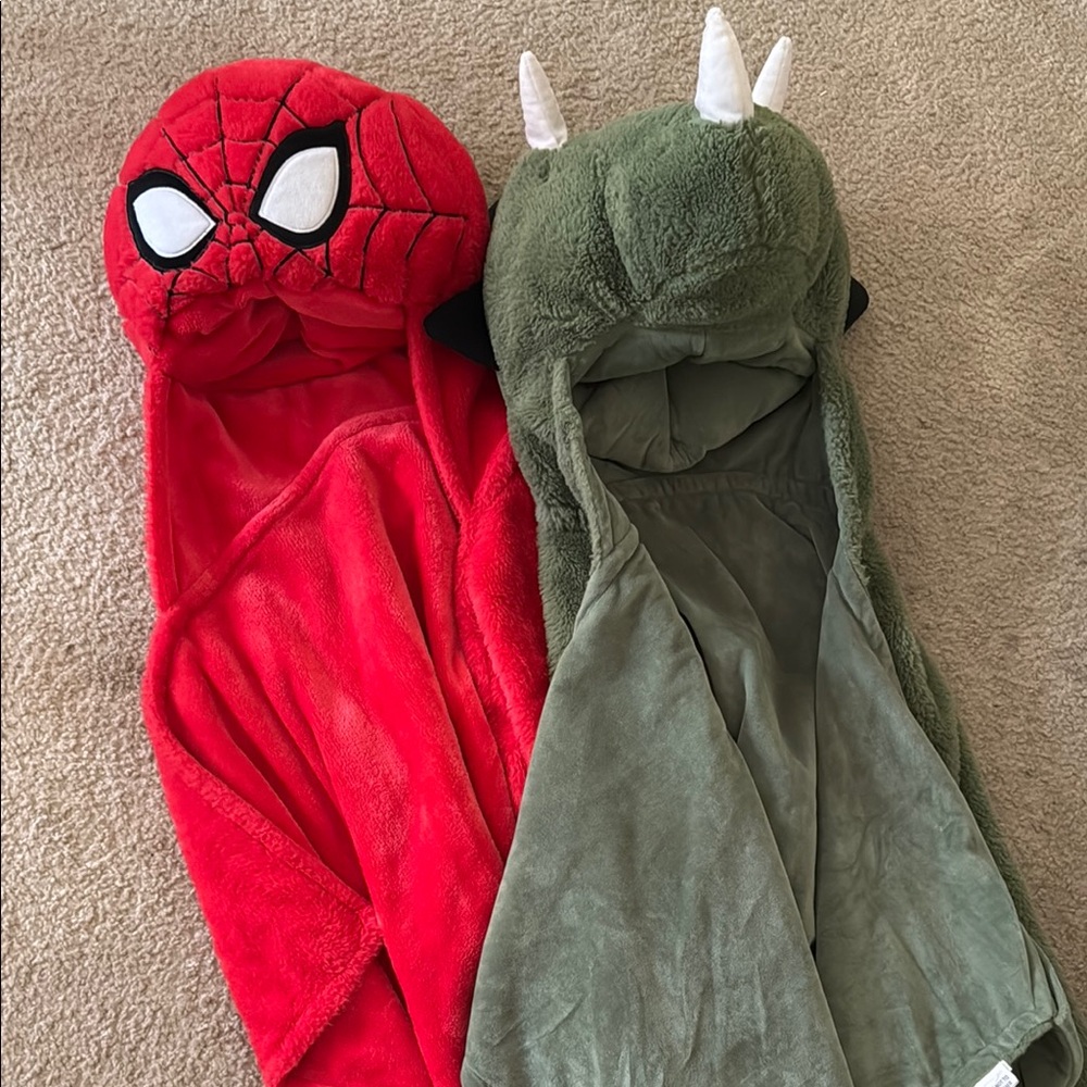 Spider-Man and Green Dinosaur Hooded Blankets